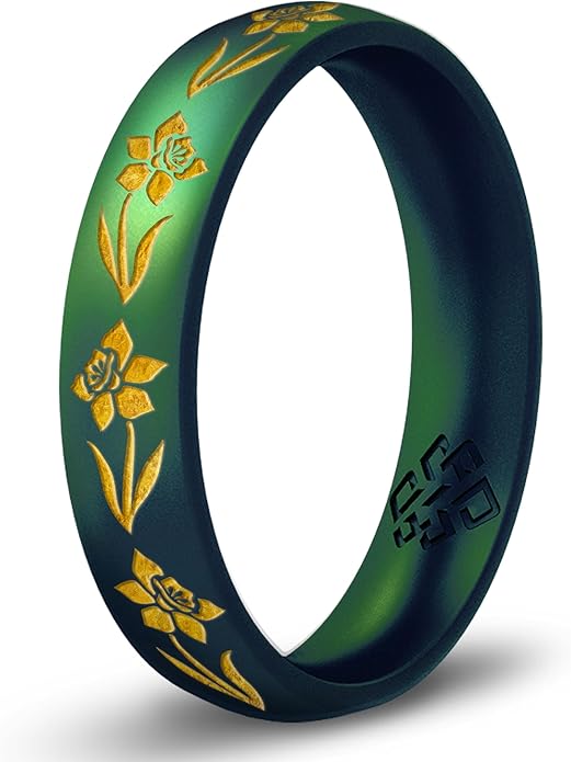 Knot Theory Birth Flower Silicone Ring for Women - 4mm Comfort Fit Wedding Band Engagement Ring