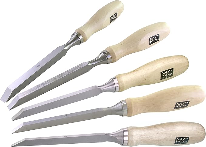 Professional Woodworking Cabinetmakers Mortise Chisel set Chrome-Vanadium Steel with Hornbeam Handles for Carpentry, Woodworking, Carving, Craftsman, Set of 5, 1/8", 1/4”, 5/16", 3/8”,1/2”