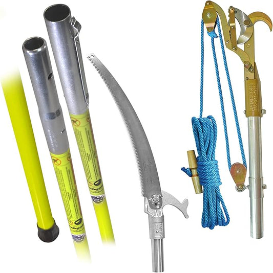 Jameson JE-Series Foam Core Complete Tree Trimming Kit – Arborist Line Clearance Set with Pruner, Rope, Saw Head, 16" Blade, Extension & Base Pole