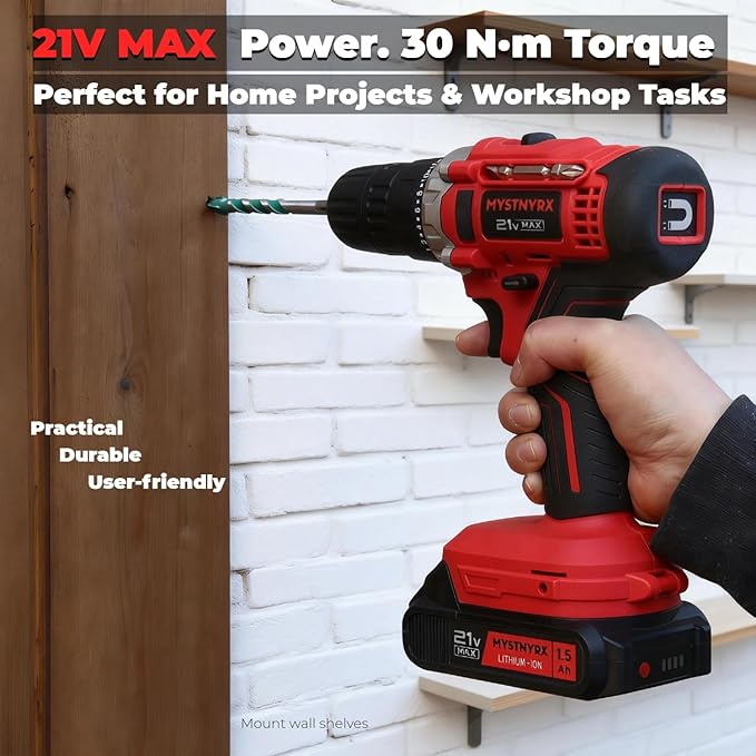 21V MAX Cordless Drill/Driver Kit, 2 Batteries and Charger, 26 Accessories, 3/8-Inch Keyless Chuck, 2 Variable Speed, 24+1 Position, LED Light, Toolbox