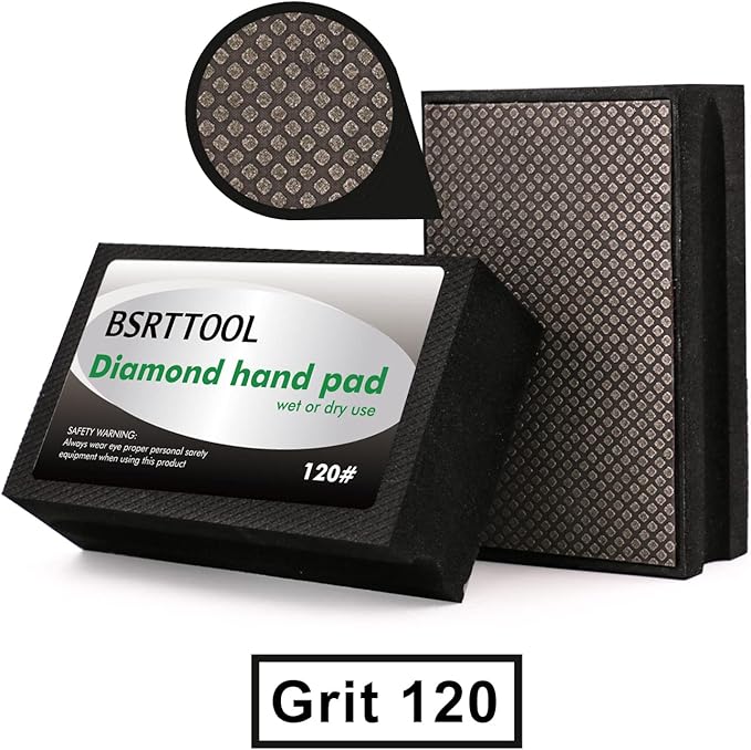 Diamond Sanding Blocks Hand Pads Foam Backing for Tile Stone Marble Concrete Ceramics Granite Glass Wet Dry (120 Grit)