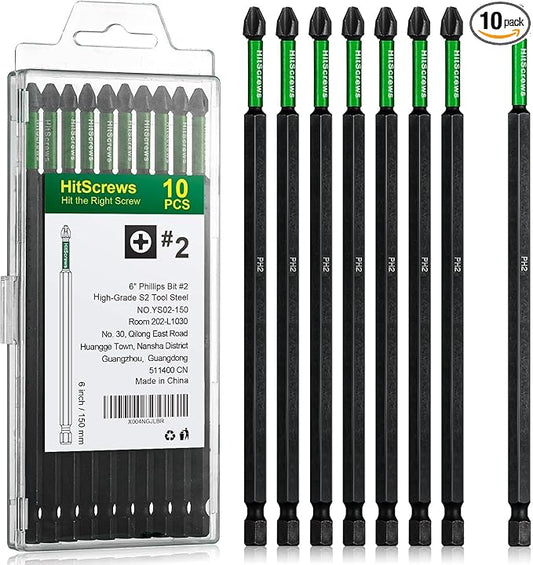 PH2 Phillips Bits #2 ??10 Pack 6" Extra Long Impact Driver Bits,S2 Steel Magnetic Screwdriver Bits for Power Tools and Screw Guns