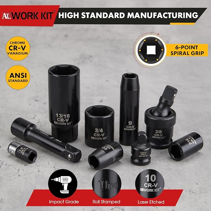 Mechanics Tool Set 111Pcs, Metric(8-15mm) & SAE(5/16"-3/4") Socket Set, CR-V Deep & Shallow Socket Kit with Quick Release Ratchet, Drive Adapters, Universal Joint, Hex Key Set & Bit Set