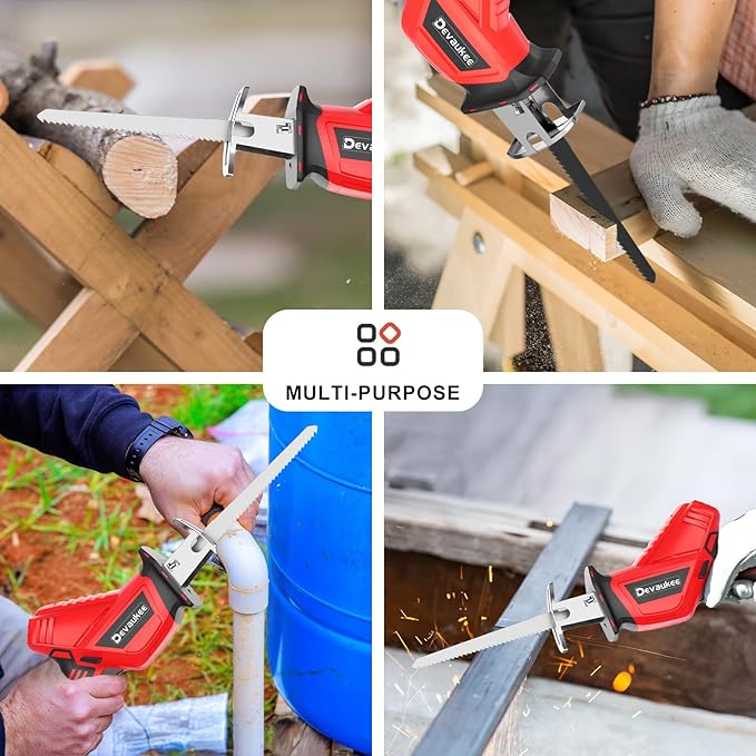 Cordless Reciprocating Saw 20V 2.0Ah Battery Powered, 0-3500SPM Electric Sawzall with 4 Blades, Variable Speed, Tool-Free Blade Change, Lightweight Wood Metal Cutting Saw for Home, Garden, Pruning