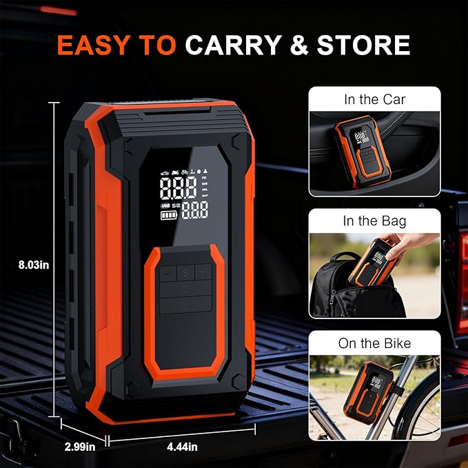 Tire Inflator Portable Air Compressor, 150PSI Cordless Air Pump for Car Tires, Dual Power - Battery & 12V DC, Portable Air Pump With Memory Function for Car, Motorcycle, Bike, Ball, etc