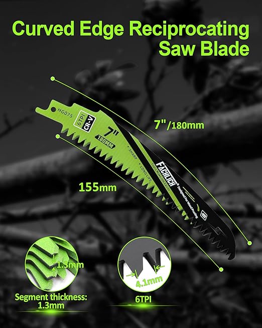 Japanese Teeth Reciprocating Saw Blade 7Inch - Saber Saw Blades Wood Pruning, 4pcs Curved Edge 6TPI for Tree Trimming, Wood/PVC Pipe Cutting, Cr-V Sabre Blades Better Wear Resistance