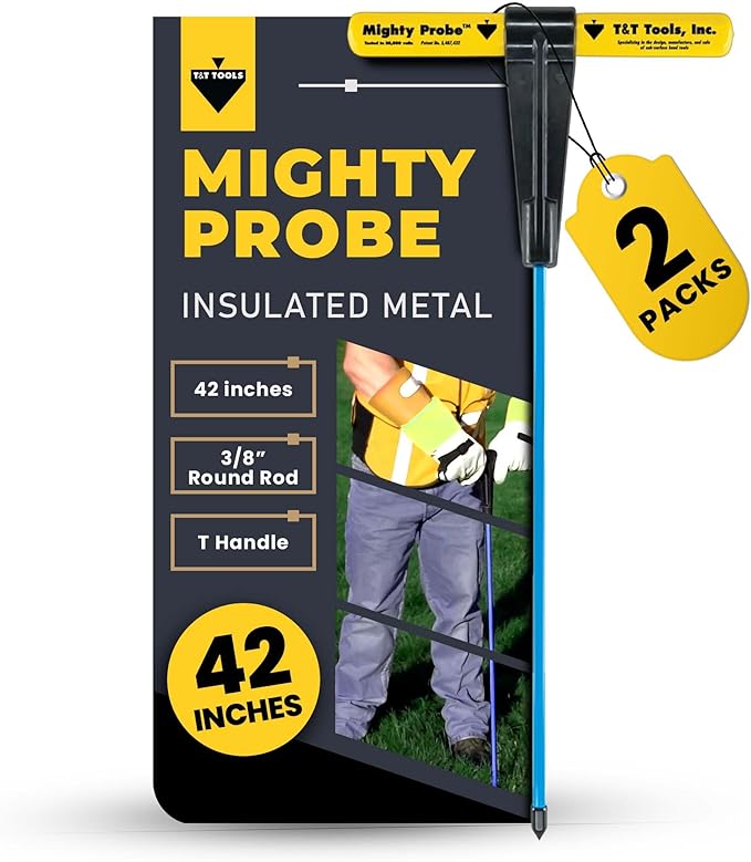 T&T Tools 42-Inch Mighty Probe Insulated Metal Soil Probe ??3/8" Metal Round Rod, Heavy Duty Design for Easy Penetration & Withdrawal, Soil Testing & Landscaping Tools, T-Handle, USA-Made-2 Pack