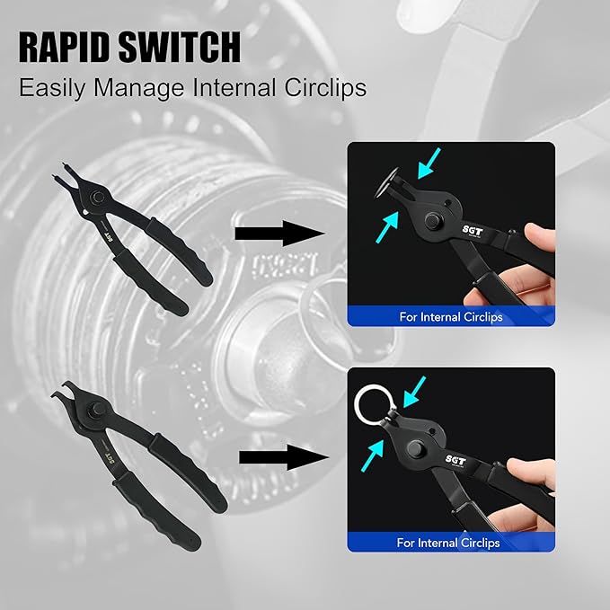SGT 14pc Snap Ring Pliers Set,Internal & External Circlip Pliers with 45째/90째 Bent and Straight Pliers, Hook & Pick,Heavy Duty Removal Tool with Storage Case & Gloves