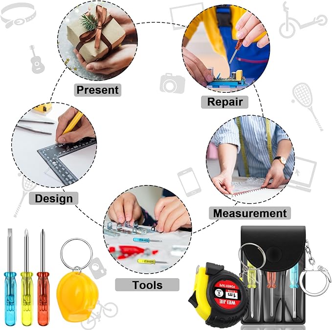 240 Pcs Mini Tape Screwdriver Keychain Set Valentine's Day Men Gifts Bulk Employee Appreciation Gift Bulk Multitool Pen Card for Adult Tool Party (Red,Yellow,Blue)