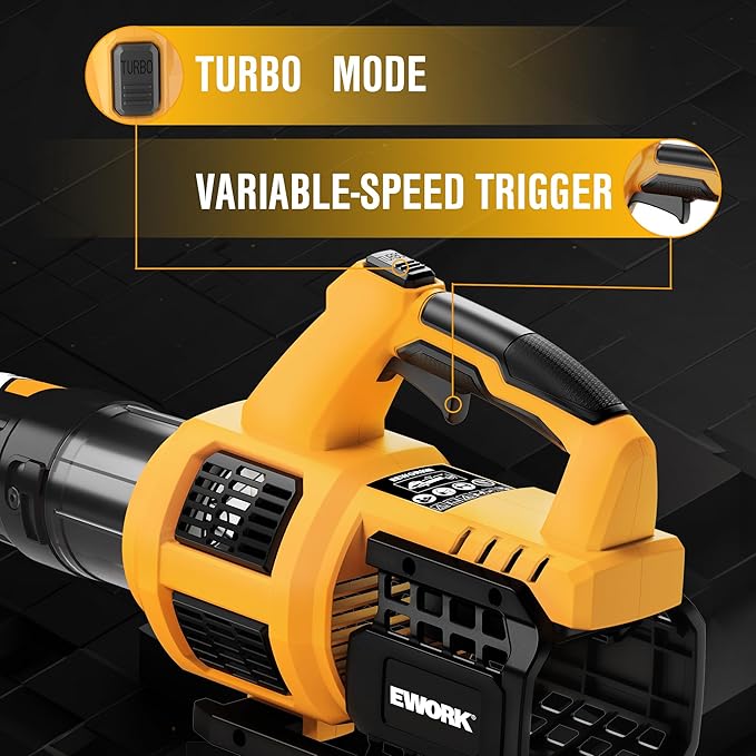 EWORK 21V Cordless Leaf Blower, Powerful Turbo Mode & 550 CFM, 2횞3.0Ah Batteries & Fast Charger, Lightweight Electric Leaf Blowers for Lawn Care, Patio, Leaves & Dust