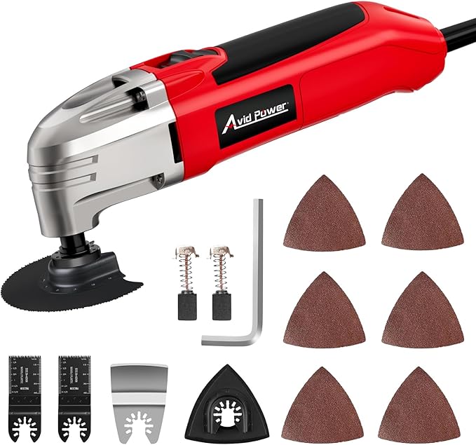 AVID POWER Oscillating Tool, 22000 OPM Electric Oscillating Multi Tool with 3째Oscillation Angle, Cutting, Sanding, Grinding, Scraping, 11 Accessories & Universal Interface-Red