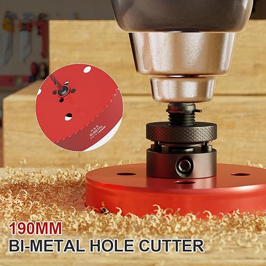 7-1/2" (190mm) Bi-Metal M42 High Speed Steel Hole Saw with Pilot Drill Bit, Smooth Cutting Edge for PVC, Drywall, Wood, Plastic, Gypsum Board, Rubber, Thin Metal