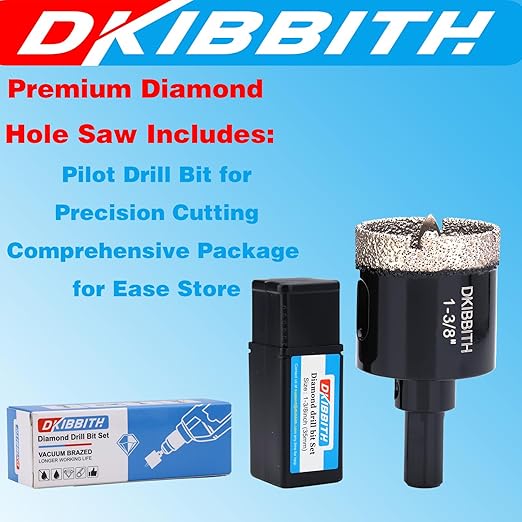 1-3/8" Diamond Hole-Saw Bits with Pilot Drill Bit - 2pc 1-3/8 in Diamond Tipped Tile Hole Saws with Guiding Bit for Accurate Drilling, for Porcelain Tile Ceramic Pots Granite Stone Glass Bottles 35mm