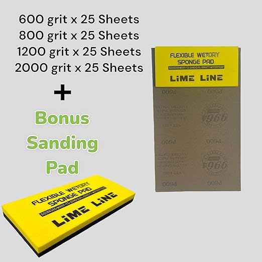 LiME LiNE Sanding Sheets 25 Pack, Automotive Grade Silicon Carbide Wet or Dry Sand Paper (Combo with Sanding Pad)