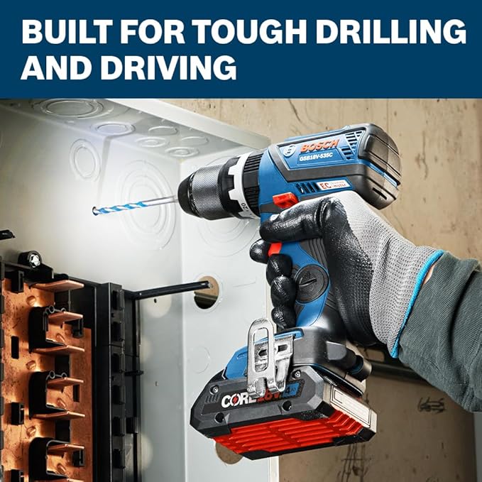 BOSCH GXL18V-601B25 18V 6-Tool Combo Kit with 2-In-1 Bit/Socket Impact Driver, Hammer Drill/Driver, Reciprocating Saw, Circular Saw, Angle Grinder, Floodlight and (2) CORE18V 4 Ah Compact Batteries