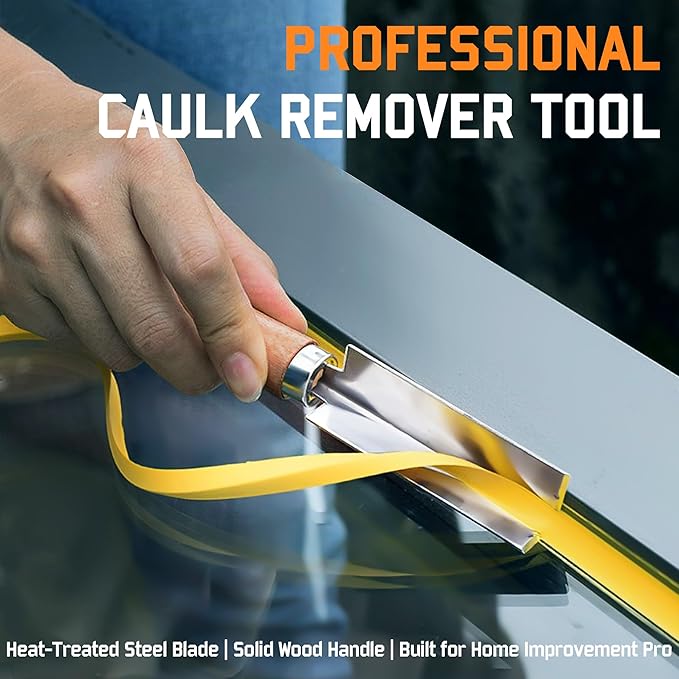 2 PCS Professional Caulk Remover Tool ??Heat-Treated Caulking Tool with 90째 Sharp Blade & Solid Wood Handle, Saves Time for Home Improvement, Durable Grout & Silicone Remover Tool