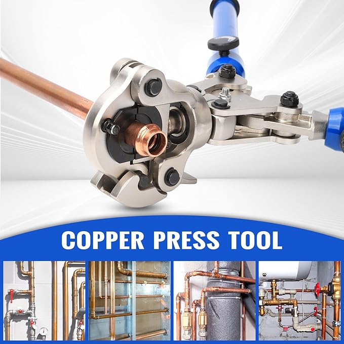 Propress Tool, ProPress Tool for Copper Pipe with 1/2" 3/4" 1" Jaws, 360째 Rotating Head & Extendable Handle for Solderless Copper Fittings