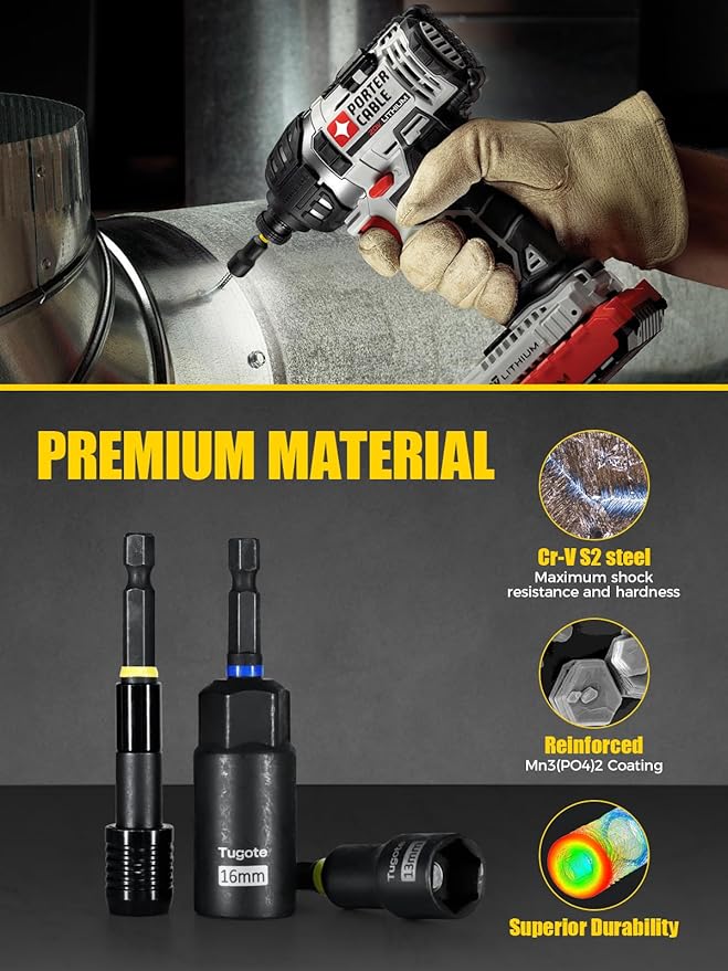 60pcs Magnetic Nut Driver Set for Impact Drills - Deep Nut Drivers, Metric & SAE Socket Adapters, Bit Extension, 1/4'' Quick Change, Wing Nut Driver, Pivoting Nutsetter, S2 Steel Bits, Upgraded Box