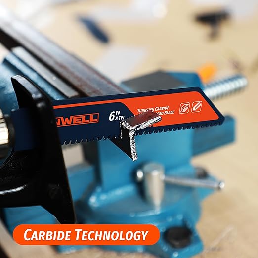 2PCS Tungsten Carbide Reciprocating Saw Blade, 8TPI Heavy-Duty Saw Blades for Thick Metal, Cast Iron, and Stainless Steel, Long-Lasting Blades for Demolition and Industrial Cutting (6 Inch)