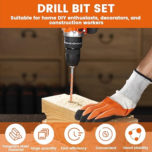 15PCS Concrete Carbide Drill Bits Set 5/32"-1/2" Masonry Drill Bits Set,Tile Drill Bit Set 6 Sizes Shockproof Tungsten Steel with 1/4" Hex Shank for Class/Brick/Plastic/Cement/Tile (1 Set)