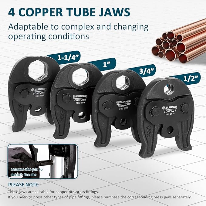 Pro Press Copper Crimper Tool with 4 Pro Press Jaws 1/2??- 1 1/4"US Compact for Copper,Pro Press Tool for Copper Pipe with Brushless Motor 18V Electric Pipe Crimping Tool with 2pcs 2Ah Battery