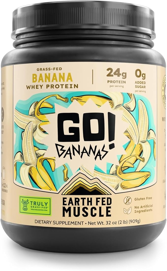 Earth Fed Muscle Go!?츭ananas Irish Grass?멑ed Whey Protein Isolate ??All Natural Banana Flavor, Zero Added Sugar, Soy?멑ree, Gluten?멑ree (2lb, 27 Servings, Banana)