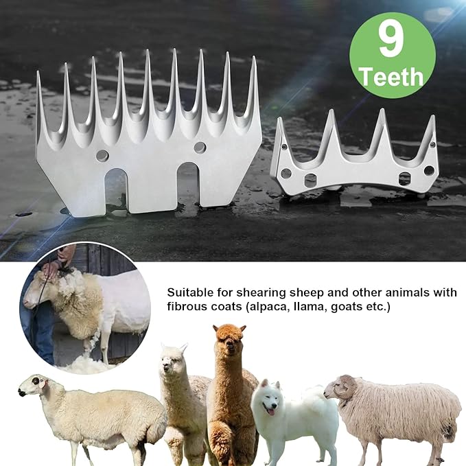 9 Tooth Sheep Shears Replacement Blades PRO Universal Blade for All Major Brands Oster GDJOB TAKEKIT BEETRO Dragro Lister Heiniger Sheep Clippers for Sheep Alpacas Goats (9 Tooth Silver)