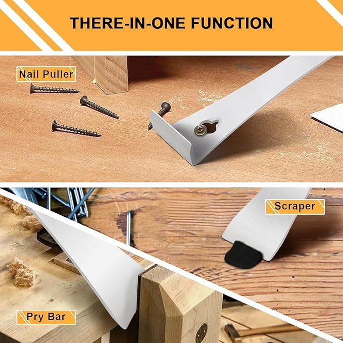 2-Piece 17005 Stainless Steel Pry Bar Scraper Set,7-1/4" & 9-1/4" Flat Pry bar Compact Design Multi-Purpose Tool,Nail Puller Carpentry Tools Pry Tool