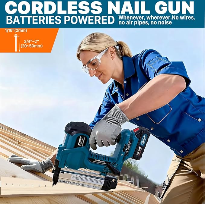 Brad Nailer Electric, 18 Gauge Brad Nail Gun, 2-in-1 Brad Nailer with 800pcs Nails&Staples, Nail Gun with 2횞2.0Ah Batteries, for Woodworking, Home Improvement JOVANT