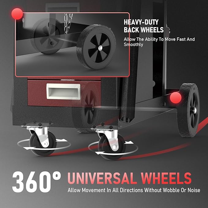 YESWELDER Welding Cart with 4 Drawers for MIG Welder TIG Welder and Plasma Cutter, Black&Red Version Heavy Duty Large Storage 360째 Rolling Welding Trolley