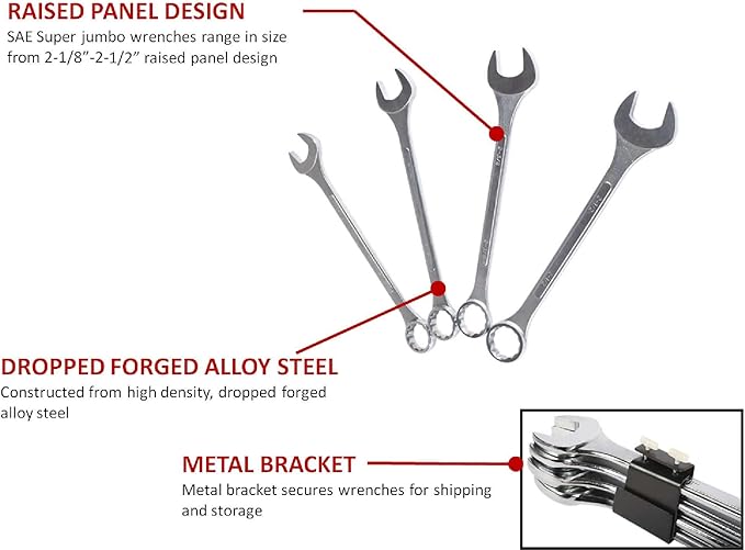 SUNEX TOOLS 9604 Super Jumbo SAE Combination Wrench Set, 4-Piece, Silver