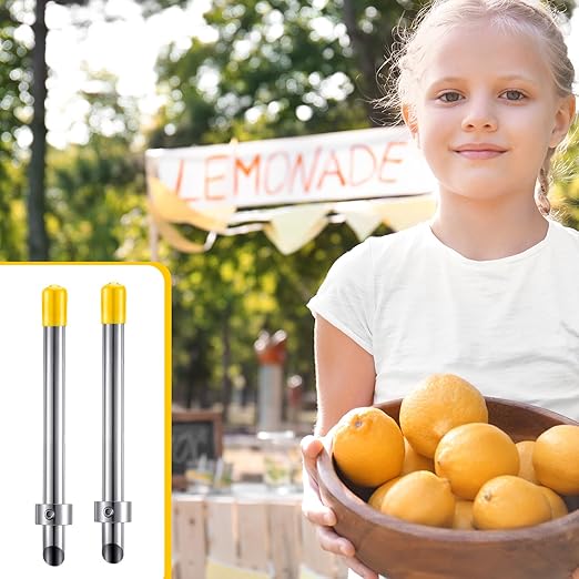 Lasnten 2 Pack Straw Puncher for Plastic Lids Lemonade Cups, Stainless Steel Straw Hole Puncher Punching Tools for Cafe Drinks Deli Container Squeezed Fresh Lemonade Stand Supplies(6.3 Inch,Yellow)