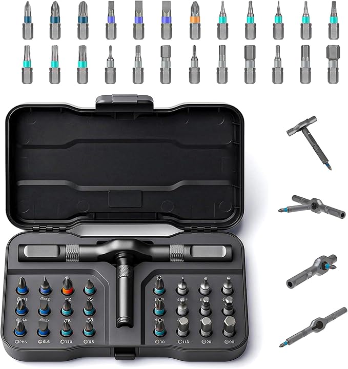 24 in 1 Magnetic Screwdriver Set, DIY Ratchet Screwdriver Set with Detachable Handle, Portable Compact Repair Tool Kit for Furniture Laptop Electronicsv Bicycle
