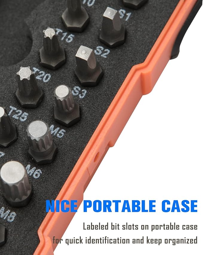 ROTATION 44pc Bit Set with 1/4 Mini Ratchet Offset Screwdriver, Portable Case, CR-V Steel, Drive Handle & Multi Hex/Phillips/Slotted/Torx/Star Bit