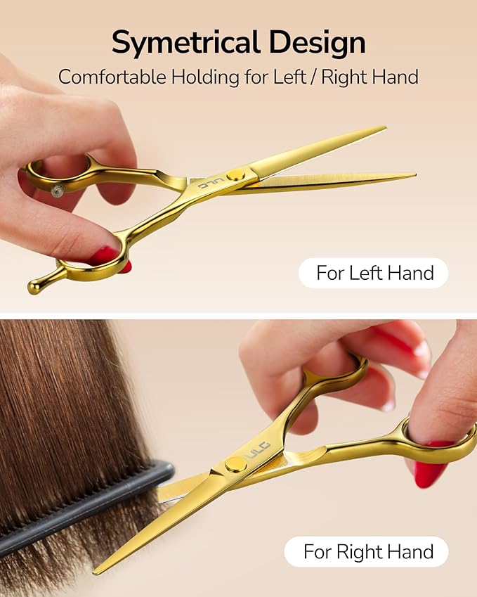 ULG Professional Hair Cutting Scissors 6.5 Inch ??Sharp Barber Shears, Stainless Steel Symmetrical Salon Haircut Scissors for Women, Men, Kids, Gloss Paint Finish, Golden