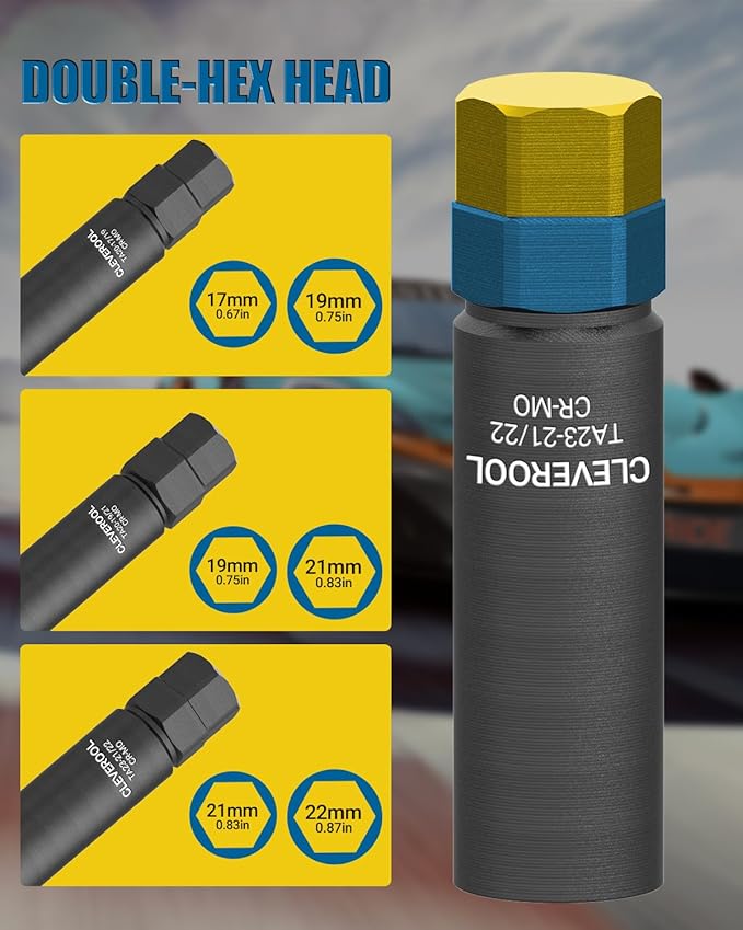 10 Spline Lug Nut Socket, Compatible with Bimecc 10-Spline Lug Nuts and Lug Bolts, Replacement for TA23-21/22, 10-Spline Lug Nut Key with 21MM and 22MM Hex Drive, CR-MO