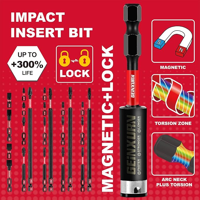 Impact Tough Magnetic Mixed 23Pack Insert Driver Bits, S2 Alloy Steel Screwdriver Power Bits Set with 1Pcs Impact Magnetic Bit Holder