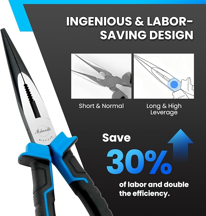 Needle Nose Pliers, mshandto 8" Long Nose Pliers for Wire Bending, High Carbon Steel Needle Nose Plier, Serrated Jaw Pliers for Jewelry Making, Electronics Repair, Object Grasping, Craft Making