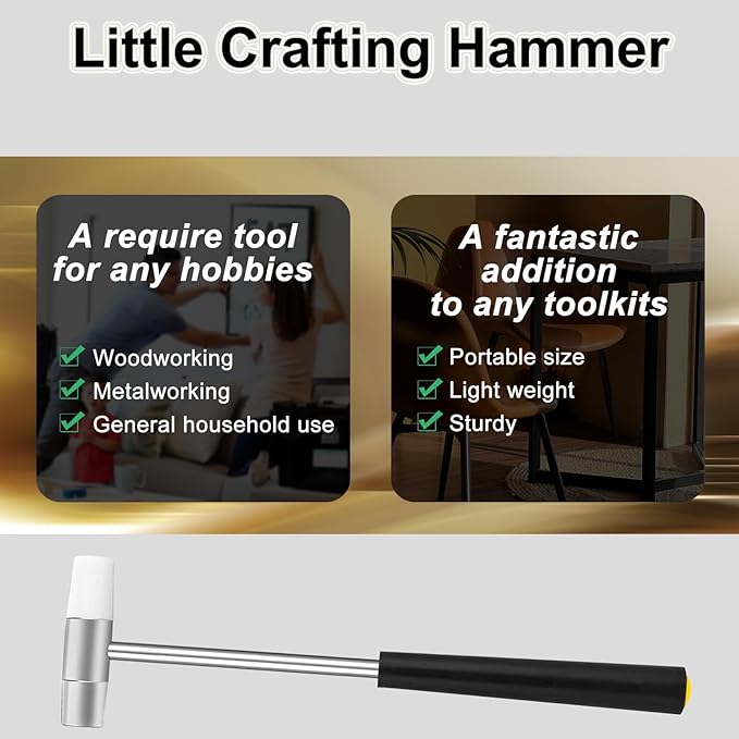 Dual Head Small Hammer, Plastic Head and Metal Head, Double face Jewelry Mallet, Mini Hammer for Crafts, Watch, Tuning, Woodworking, Toys, DIY, Leather, Instruments, 7 Inches,