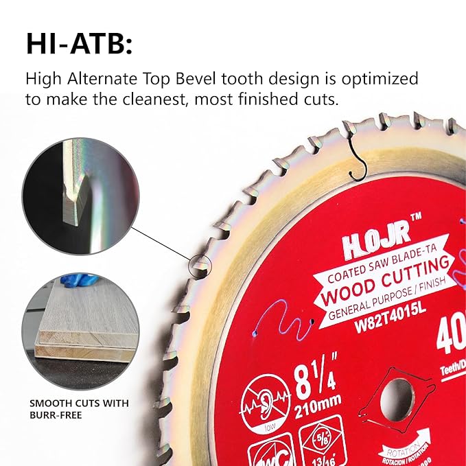 Circular Saw Blade Woodworking TA Series, 8-1/4" 40-Tooth, Arbor: 5/8", Finishing/General Purpose Wood Cutting, Anti-Thermal Adhesion Coating on Cutting Head -TA, 8-1/4" 40T TA