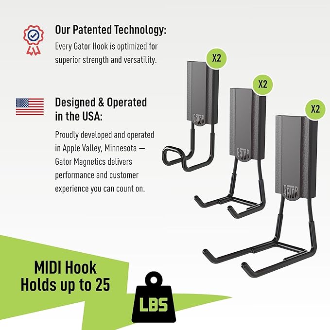 GATOR MAGNETICS MIDI 2.5 & 4" Open Hooks, 25 lb Heavy Duty Magnetic Hooks for Steel Surfaces, Patented Easy-Release, Non-Slip Grip ??Storage & Organization, Garage, Shed, Home, Cleaning Tools -6 Pack
