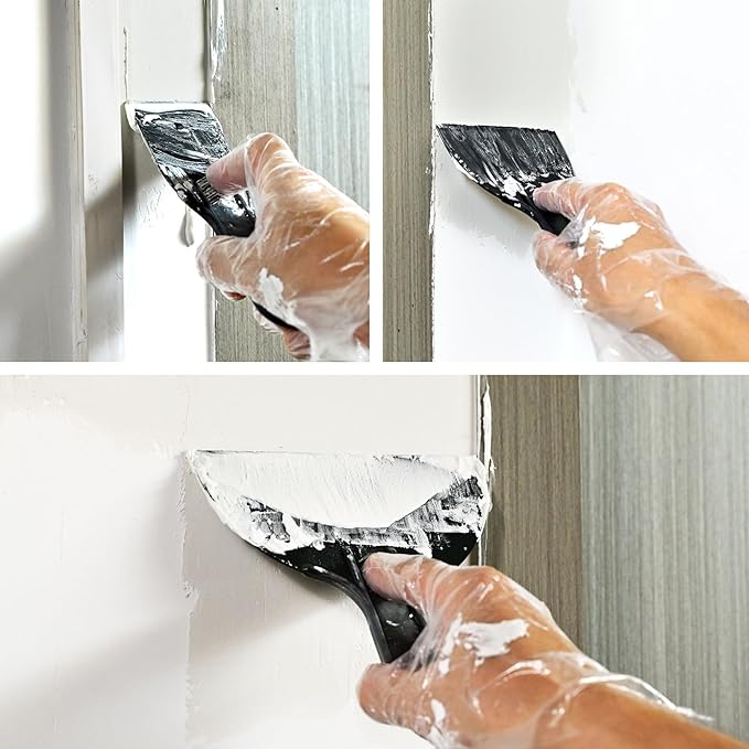 Plastic Putty Knife Set ??3 Pack 2" 4" 6" Flexible Scrapers ??Spackle Knives & Paint Scraper Tools for Drywall Repair, Painting, Patching, Caulking, with 3 Pairs of Gloves