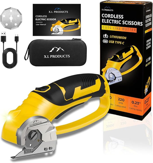 Cordless Electric Scissors ??4V Rotary Fabric & Cardboard Cutter ??Light-Duty Carpet Cutting Tool for Crafting and Home Use ??Portable Rechargeable Box Cutting Machine with Replaceable & Extra Blade