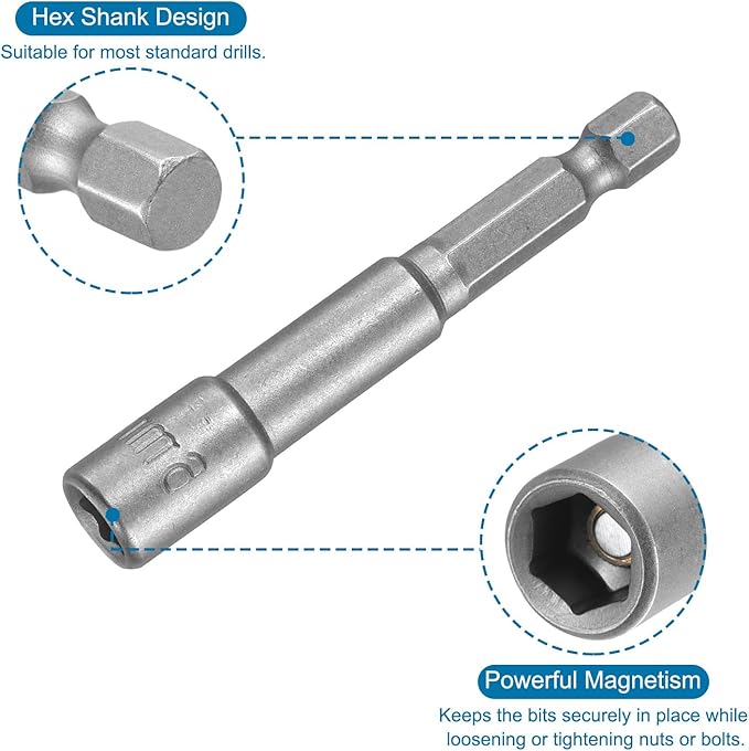 uxcell 6mm Magnetic Hex Socket 65mm/2.56", 1/4" Hex Shank Magnetic Power Nut Driver Set CR-V Quick-Release Extensions for Impact Drill Nut Setters Socket Wrench Screw, 2 Pcs