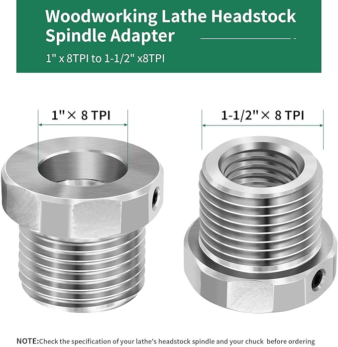 Lathe Headstock Spindle Adapter,Converts 1"x8 TPI to 1-1/2-8 TPI for Woodworking Lathe