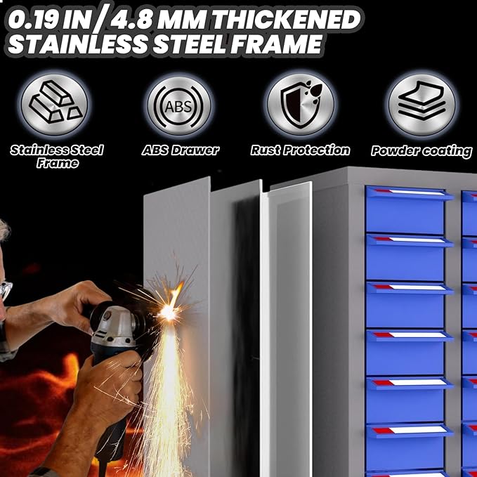 75 Drawers Nut and Bolt Organizer, 26x9x35.4 Stainless Steel Parts Cabinet with Shelfs & Labels Bolt Organizer for Workshop Tool & Hardware Storage and Organization (75 Drawers)