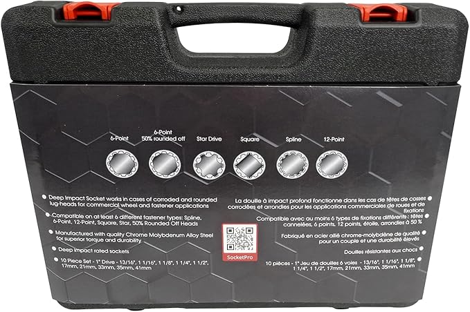 Counteract Socket Pro ??6 Way Socket 10pc Set - 13/16", 1-1/16", 1-1/8", 1-1/4", 1-1/2", 17mm, 21mm, 33mm, 35mm, 41mm - 1" Drive
