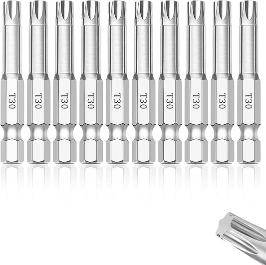 T30 Torx Bits(10-Pack 2 Inch), 1/4 Inch Hex Shank S2 Steel Magnetic star 6 Point Screwdriver bit set