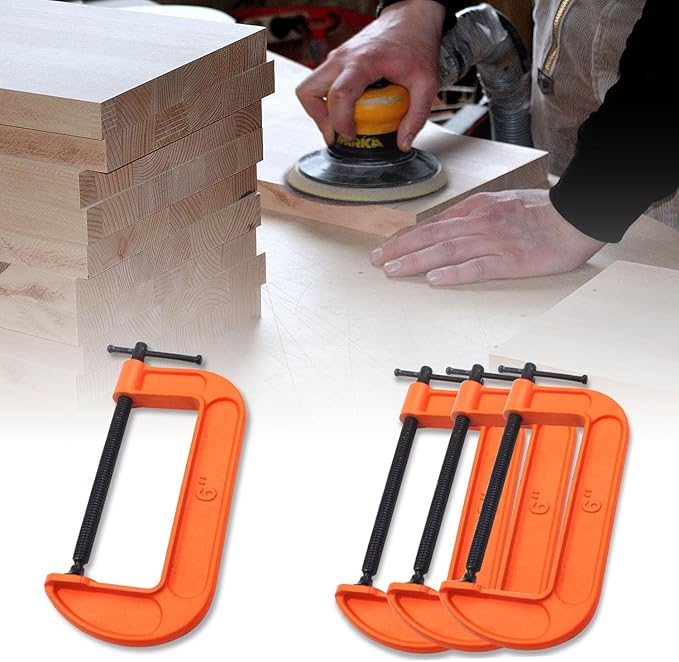 (4 PACK) C Clamps Set 6 Inch Heavy Duty Steel Iron Alloy Versatile G-Clamps, Orange