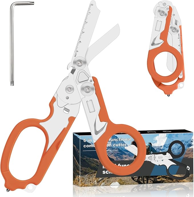 6in1 trauma shears - emergency responders, outdoor emergencies scissor, medical staff, and outdoor camping scissors, ttrauma scissors (orange)